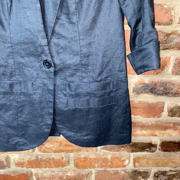Central Park West Black Single One Button Linen Blazer Jacket Women's Size Small - Picture 3 of 5